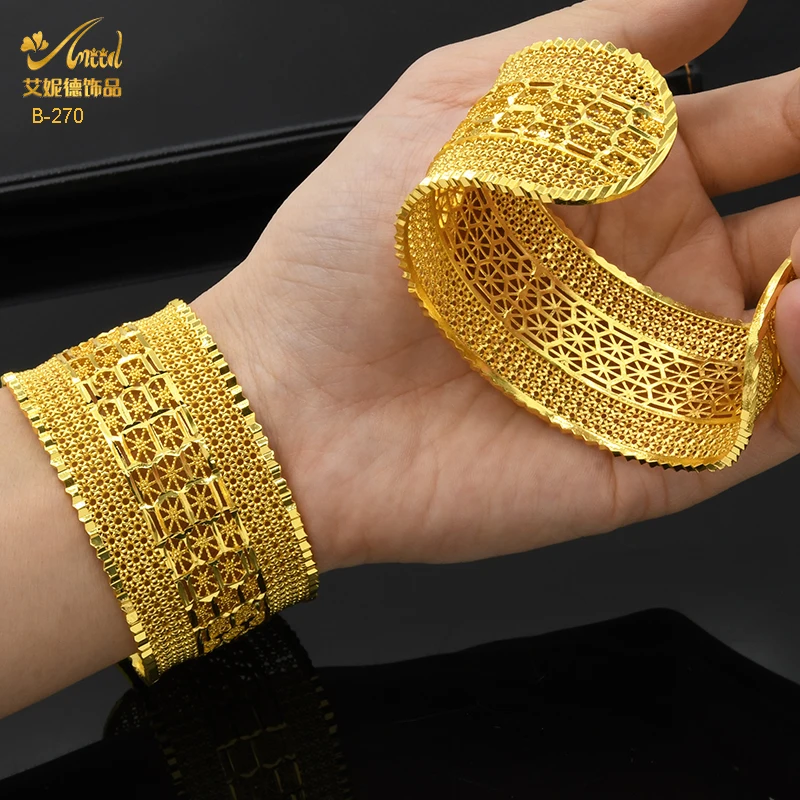 ANIID Indian 24K Gold Plated Cuff Bangle For Women Hawaiian Bridal Wedding Jewellery Wholesale Jewelry Dubai Pure African Gifts