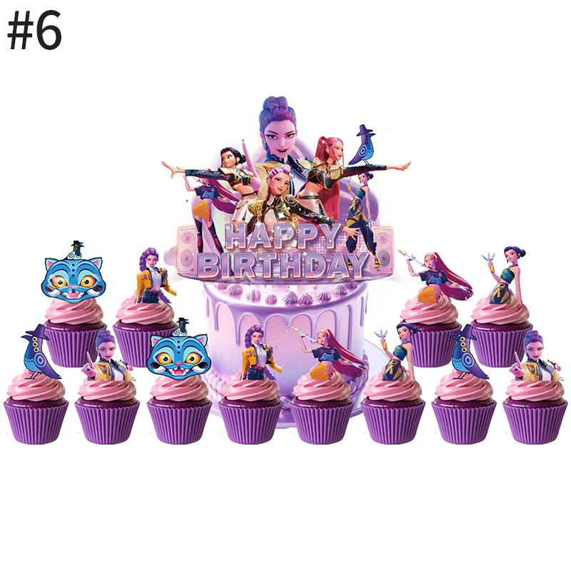 شيطان الصيادين ورقة الكعك توبر ديكور كعكة عيد ميلاد توبر مجموعة K-pop أنيمي فيلم شيطان الصيادين بنات حفلة كعكة الديكور #4