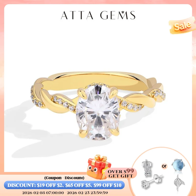 

ATTAGEMS New 2CT Oval Cut Moissanite Ring S925 Silver 18K Gold Plated Cross Solitaire Rings for Women Engagement Wedding Jewelry