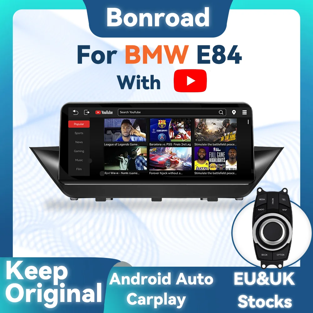 BONROAD Wireless Carplay Android Auto Car Radio Monitor With Youtube For BMW X1 E84 GPS Navigation Multimedia Touch Screen