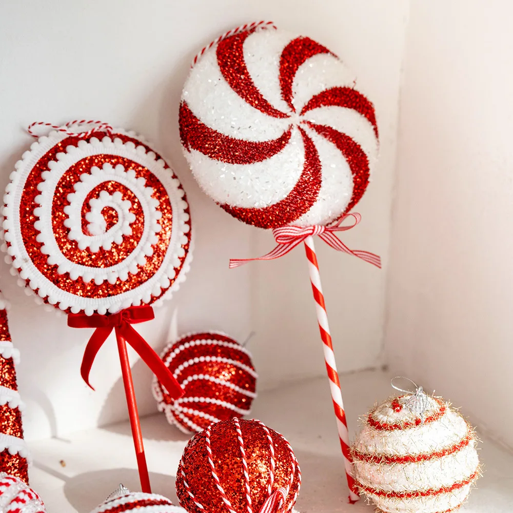 Red Candy Cane Lollipop Christmas Decoration Xmas Ball Christmas Tree Hanging Pendant Ornament 2025 Xmas New Year Party Decor