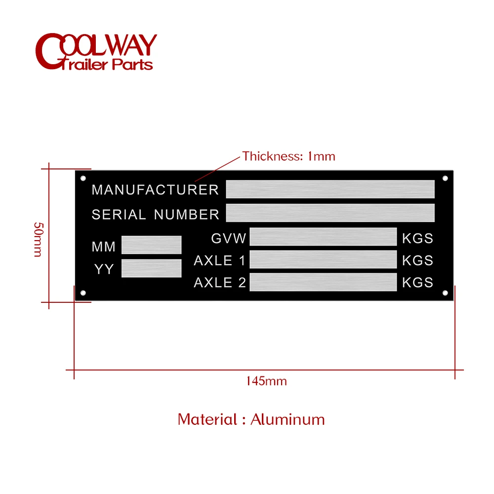 Blank or Engraved Aluminum Vehicle ID Tag Trailer Weight Plate Smart Car Box Boat Bike VIN Chassic RV Camper Parts