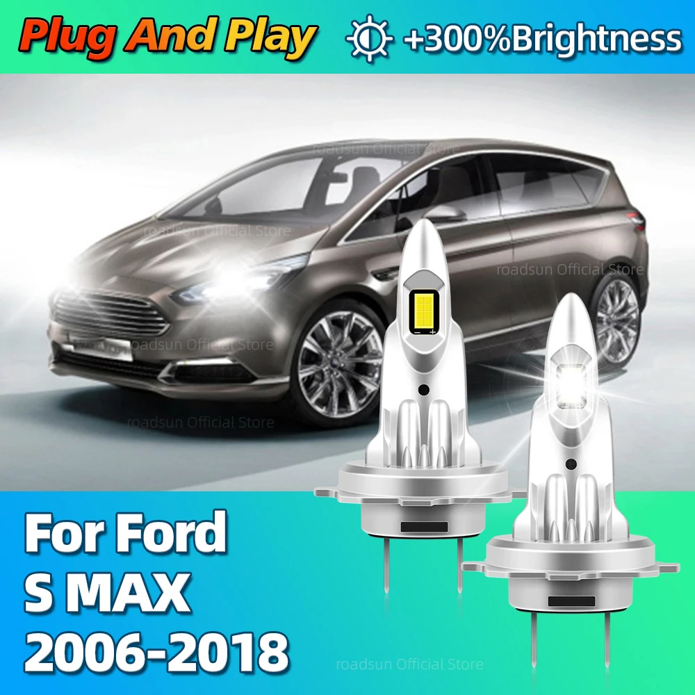 

LED Headlight 180W 6000K CSP Turbo Car Lamp Plug and Play Lights For Ford S MAX 2006 2007 2008 2009 2010 2011 2012 2013-2018