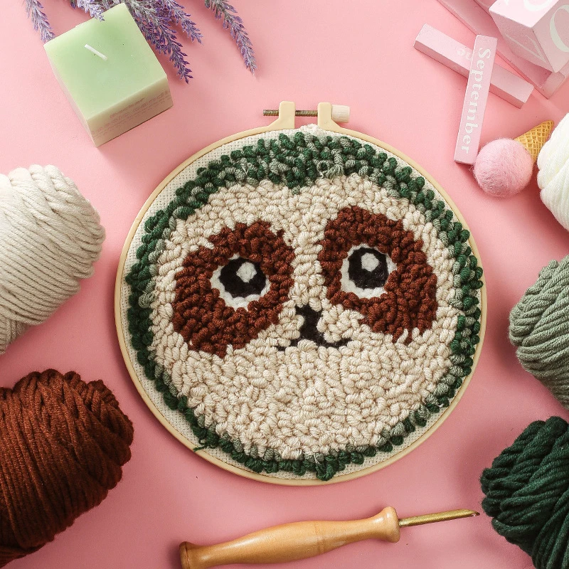 Fluffy Sloth Punch Needle Embroidery Kits for Beginners No Tool No Hoop DIY Craft Kits Cross Stitch Kit Soft Yarn Home Decor