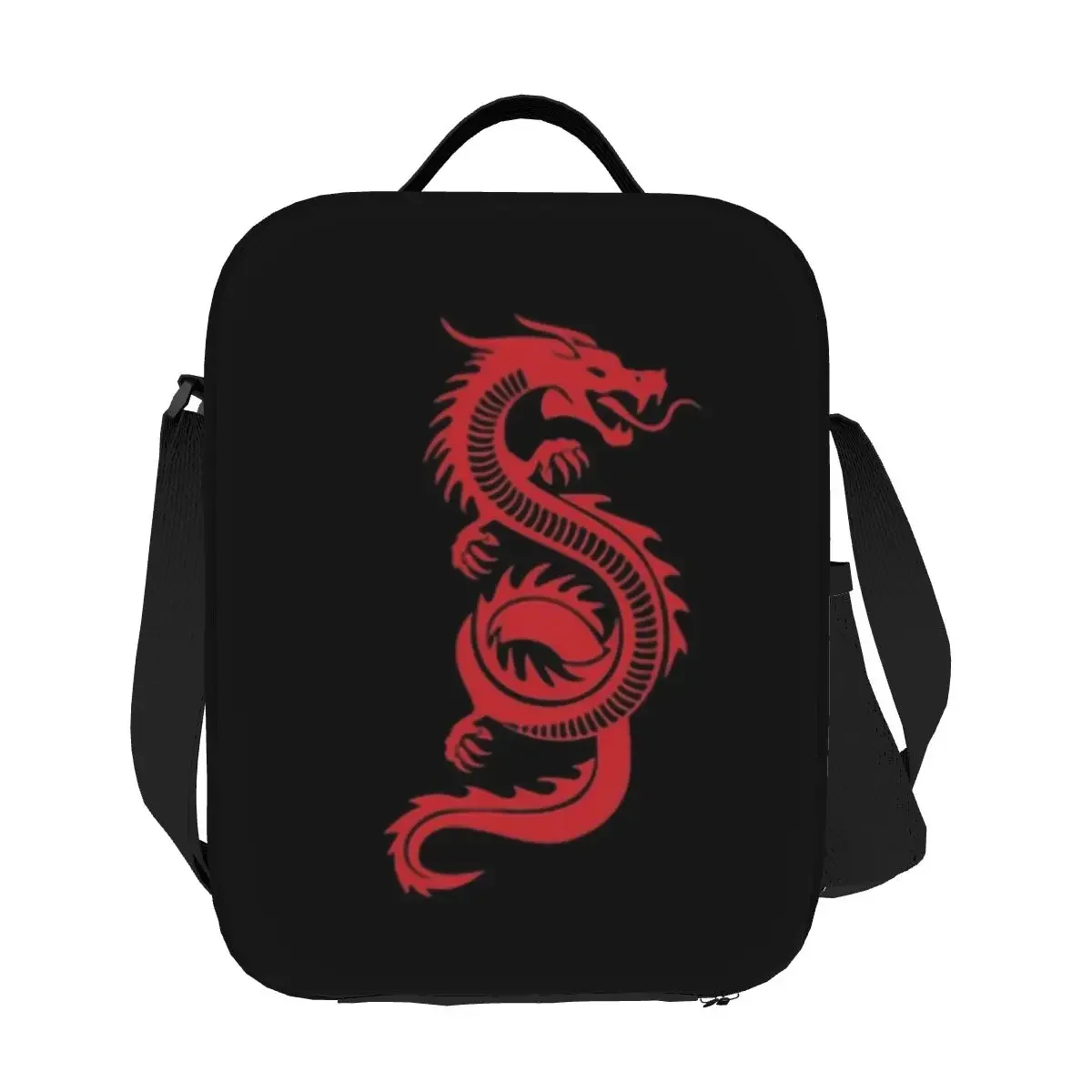 Red Chinese Dragon Thermal Insulated Lunch Bags Oriental Mythical Monster Portable Lunch Tote for School Bento Food Box