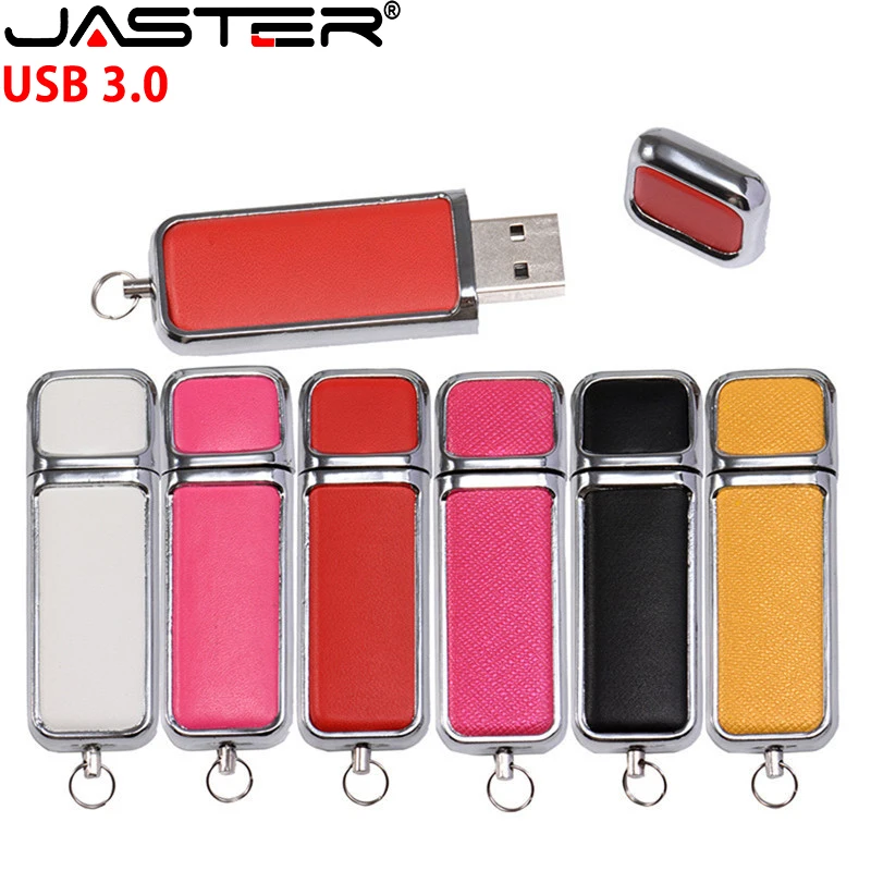 JASTER 10PCS High Speed Leather USB 3.0 Flash Drive 128GB Free custom logo Memory Stick Keychain Pen Drive Business Storage Disk