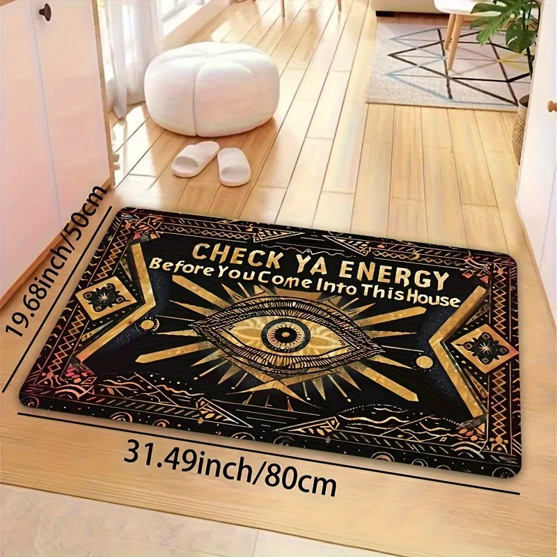 VIKAMA Evil Eye “Check Ya Energy” Doormat Non‑Slip Witchy Boho Entryway Mat