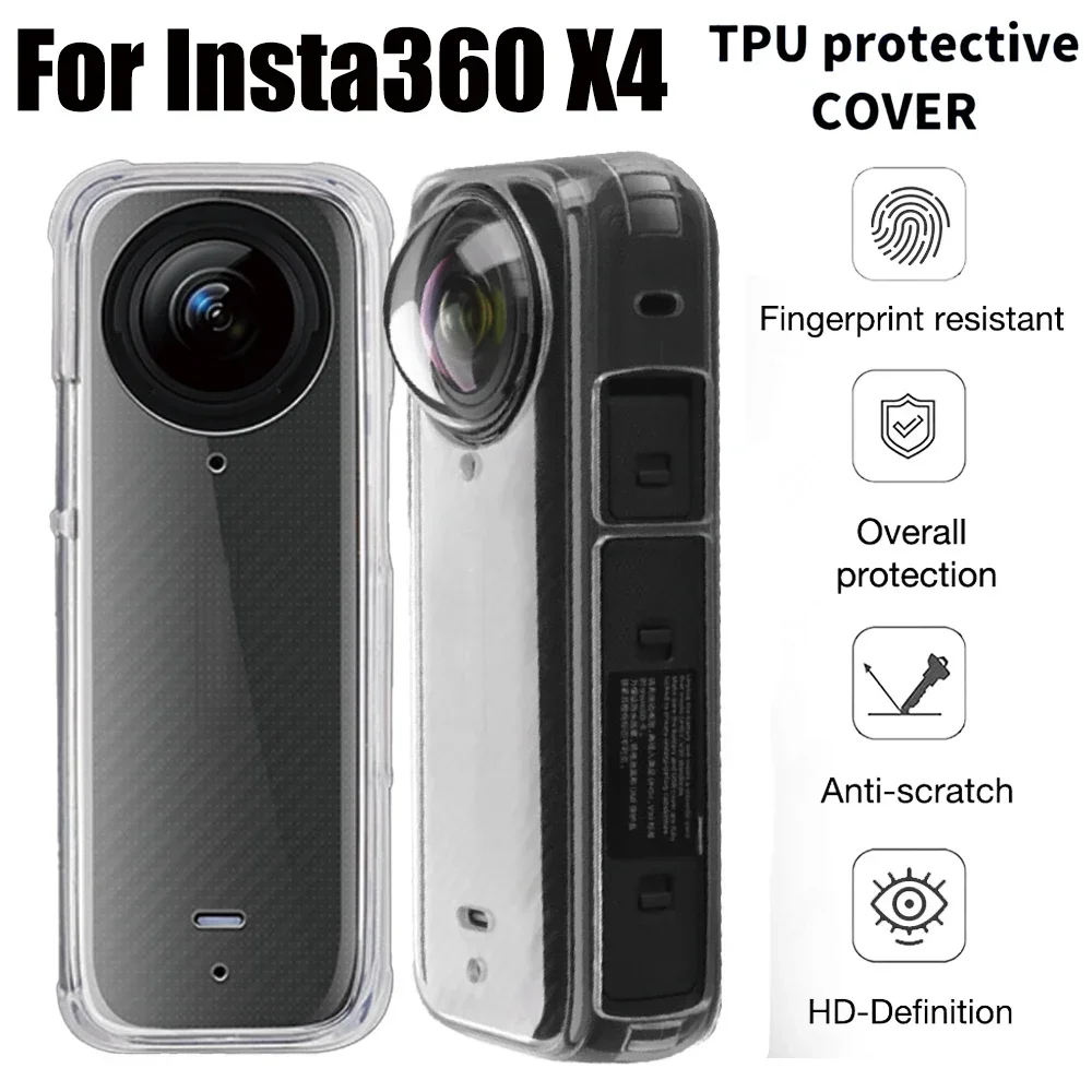 For Insta360 X4 Transparent Protective Case Anti-Scratch All-around Protector Soft TPU Cover For Insta 360 X 4 Accessories