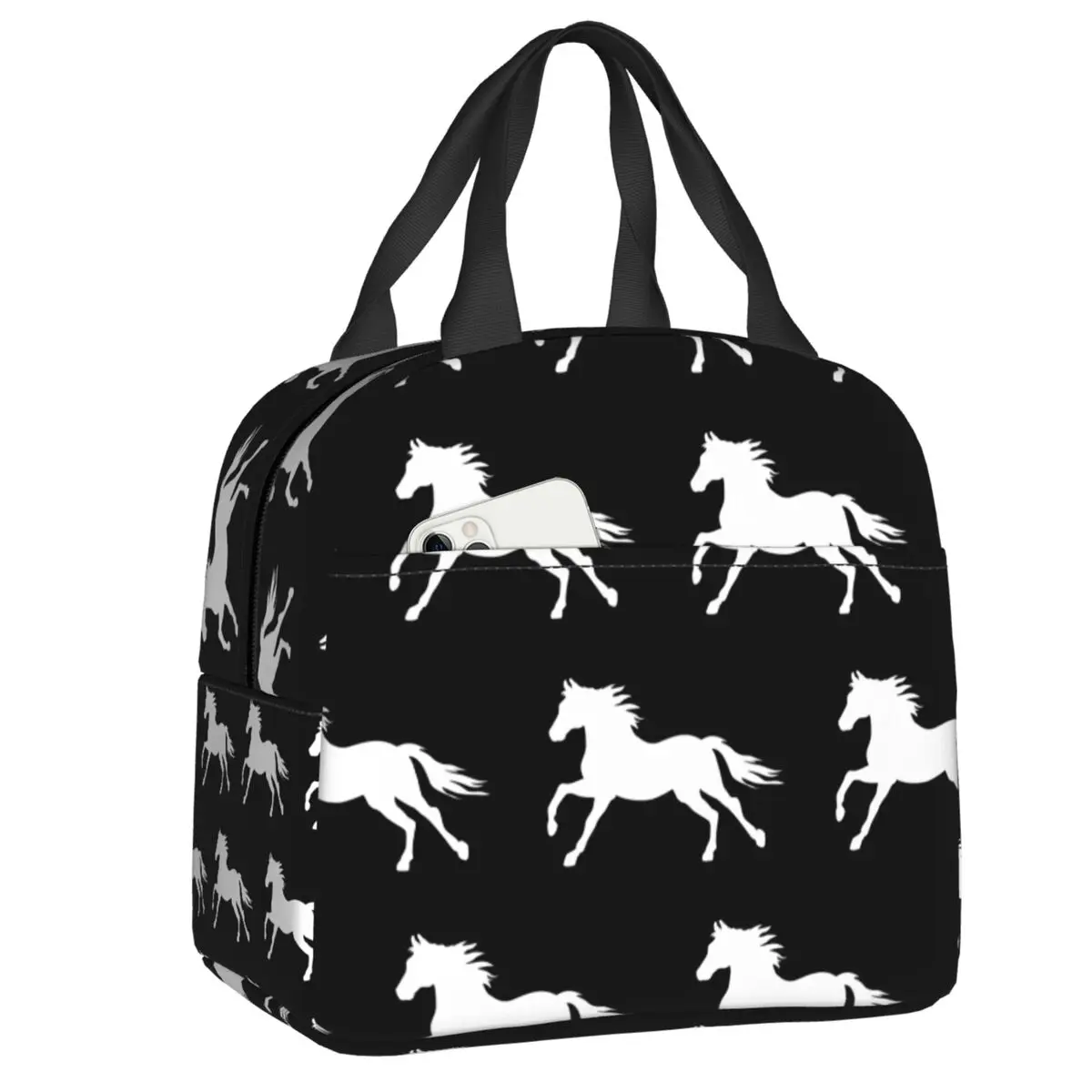 Horse Running Thermal Insulated Lunch Bag Women Animal Lover Portable Lunch Tote for School Multifunction Food Box