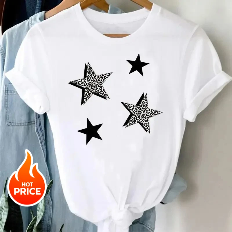 

Y2K Print Dress Blouse Women's T-shirt Print American Leopard Summer Short Sleeved Harajuku Streetwear Tops Tee Casual