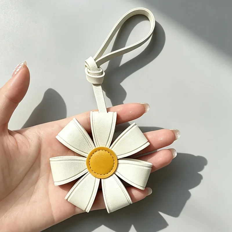 8pcs Fresh Daisy Pendant Bag Charm, Easy Floral Decor Keychain, Key Chain Car Rearview Mirror Ornament Travel Suitcase Accessory