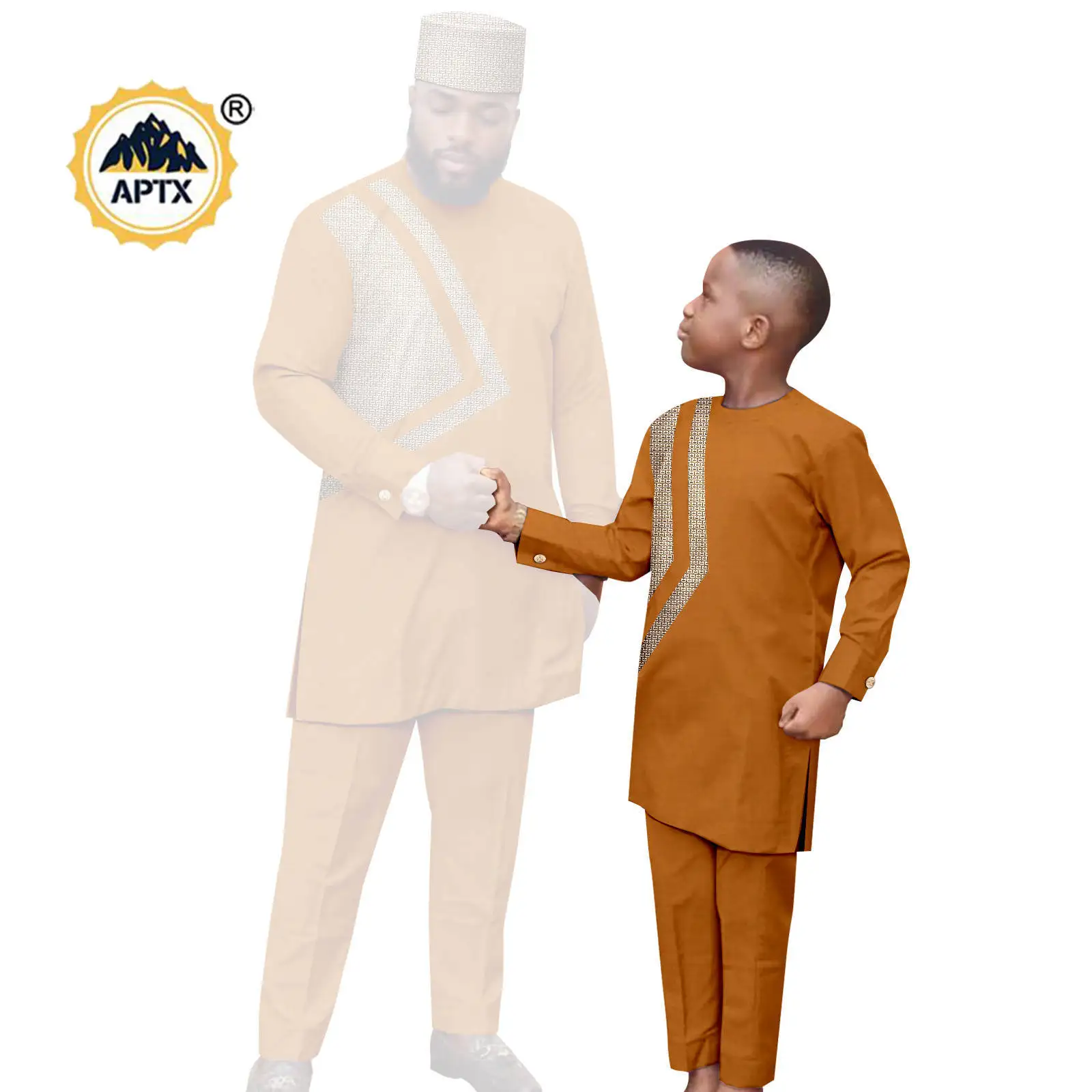 African Clothes for Family Dashiki Men Outfits Hat Top Shirt and Pant Sets Bazin Riche Father and Son Children Outwear 24F024