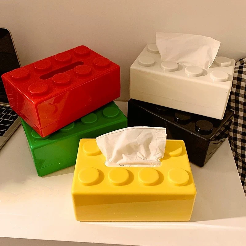1 Stück Kreative Cartoon-Baustein-Taschentuchbox mit Hohem Ästhetischem Wert für Haushaltsservietten, Papierschubladen-Aufbewahrungsbox