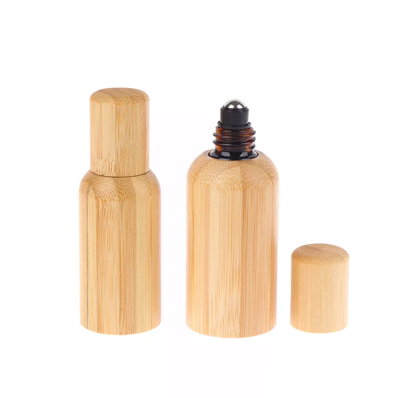 ขวดแก้วไม้ไผ่แบบลูกกลิ้งขนาด 10/20/30/50/100 มล. พร้อมฝาปิด สำหรับน้ำมันหอมระเหย ขวดน้ำหอมแบบเติมได้พร้อมลูกกลิ้ง
