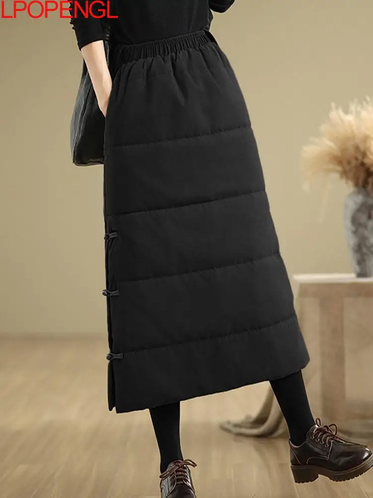 

Fashion Solid Color Woman 2024 Winter Literary Jacket Vintage Warm Skirt Versatile A-line Straight Elastic Waist Mid-calf Skirt