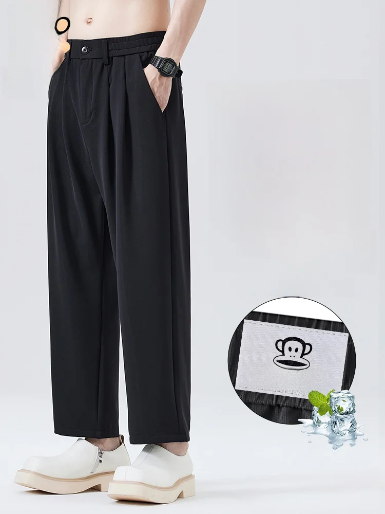 

Мужские летние повседневные брюки Paul Frank из высокоэластичного ледяного шелка, свободные спортивные быстросохнущие брюки прямого кроя, дышащие, тонкие