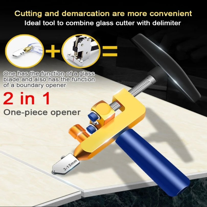 Cortador de vidrio Manual 2 en 1, abridor de azulejos de alta resistencia, juego portátil con rodillo de diamante, herramienta de corte de espejo