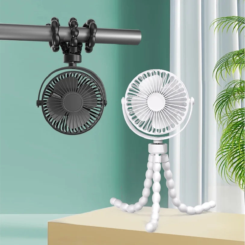 Mini ventilador portátil para cochecito con trípode Flexible, pequeño Clip recargable de mano para asiento de coche, cinta de correr para cuna, viaje y Camping