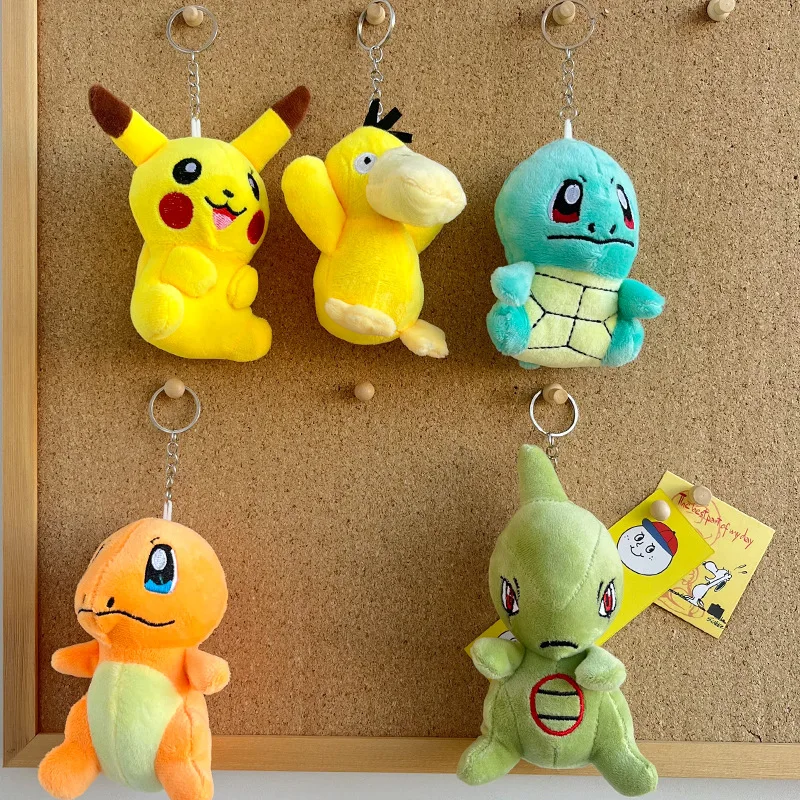 

10Pcs/Lot Pokemon Pikachu Squirtle Psyduck Charmander Plush Backpack Keychain Small Pendant For Children Kids Gift Toy