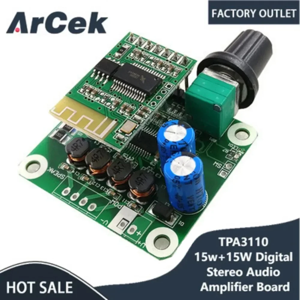 Bluetooth 5.0 4.2 TPA3110 15w+15W Digital Stereo Audio Power Amplifier Board Module 12V-24V car for USB Speaker,Portable Speaker