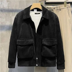 Solid Color Corduroy Cotton Jacket for Men's New Style Stylish and Thick Slim Fit Jacket Light Mature Style Casual Top for Men