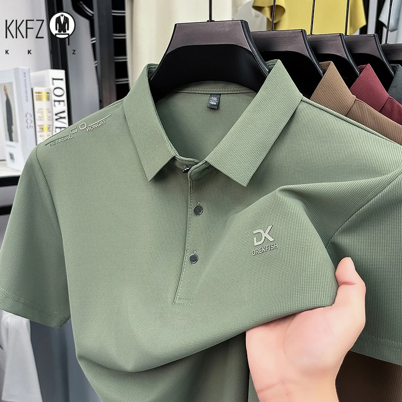 Mens Classic Short Sleeve Polo Shirt Lapel Style Chest Embroidery Detail Breathable Top For Daily Commute And Outdoor Use
