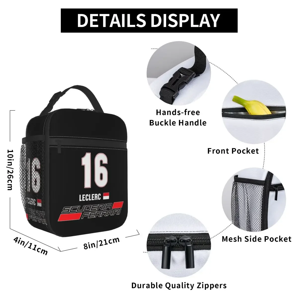 Charles Leclerc 16 Racing Car Insulated Lunch Bag for Kids School Cooler Thermal Food Box Tote Portable Lunch Boxes Container