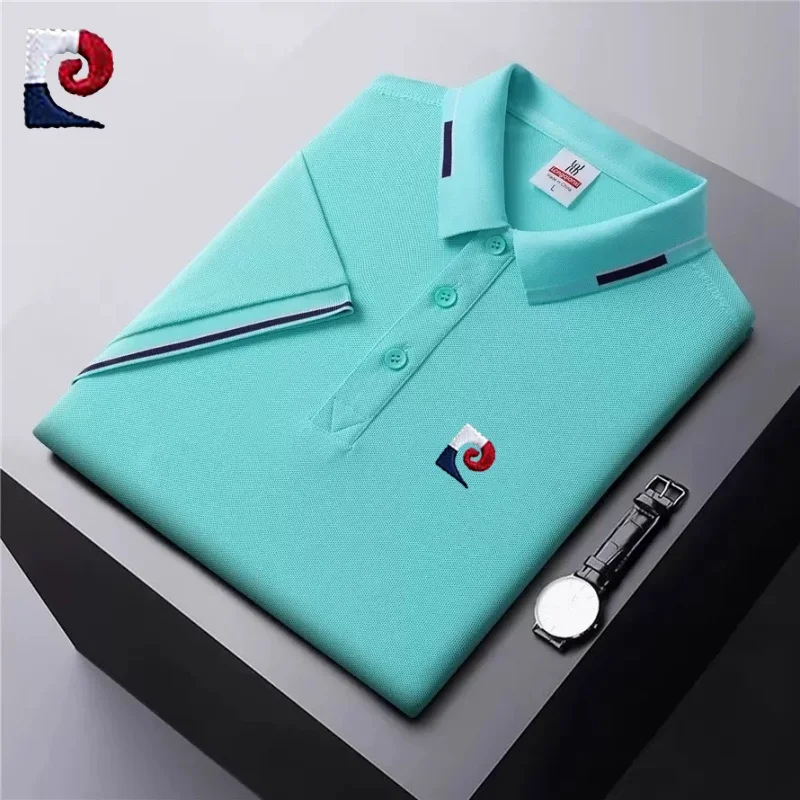 New Men's High-Quality Basic Short-Sleeved Polo Shirt, Summer Fashion, Casual, Cool and Comfortable T-Shirt Top