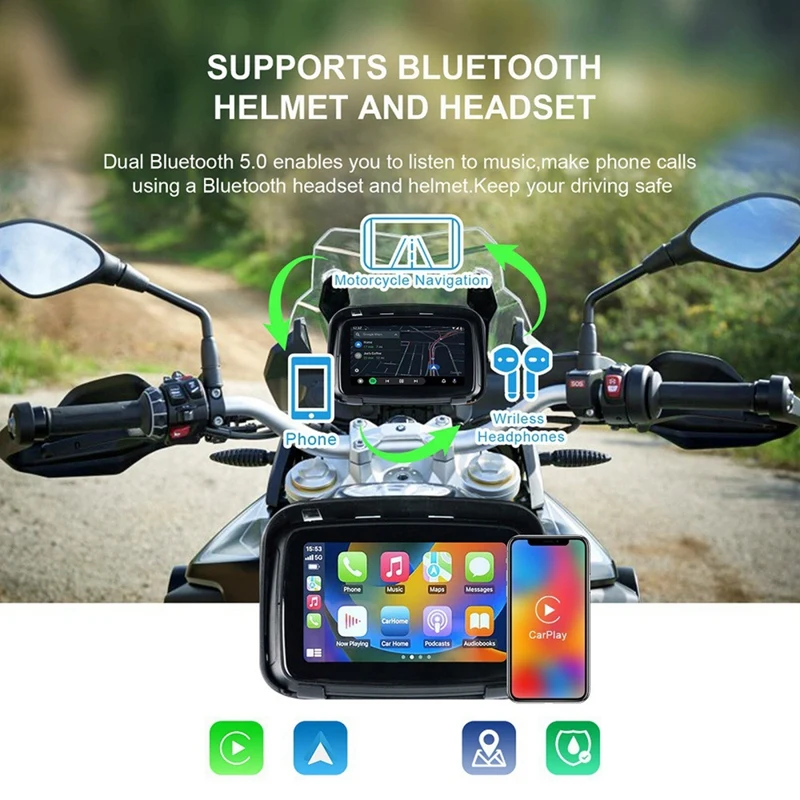 1Set Motorcycle GPS Moto Navigation Portable Motor Navigator Motorcycle Carplay Android Auto Stereo Plastic GPS Navigation