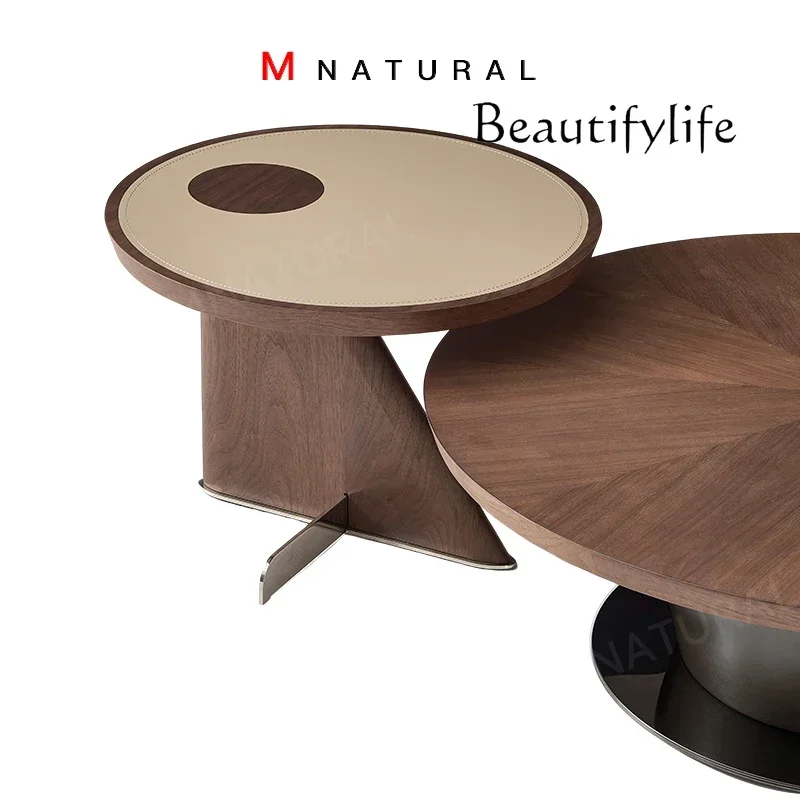

Pd BJ Medieval Solid Wood Combination Coffee Table Modern Simple Round Table Black Walnut Small Apartment Retro Tea Table