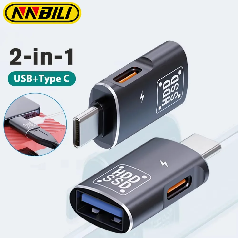 NNBILI 2-in-1 USB C to USB+Type C Female OTG Adapter Charging USB3.0 U Disk Data Transfer Converter For iPhone 15 Samsung Xiaomi