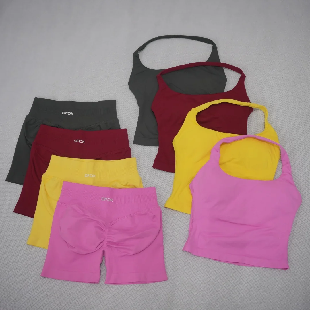 DFDK Impact 2Pcs Women Gym Outfit Sleeveless Workout Top High Waist Leggings Breathable Stretch Tummy Control Fitness Yoga Train