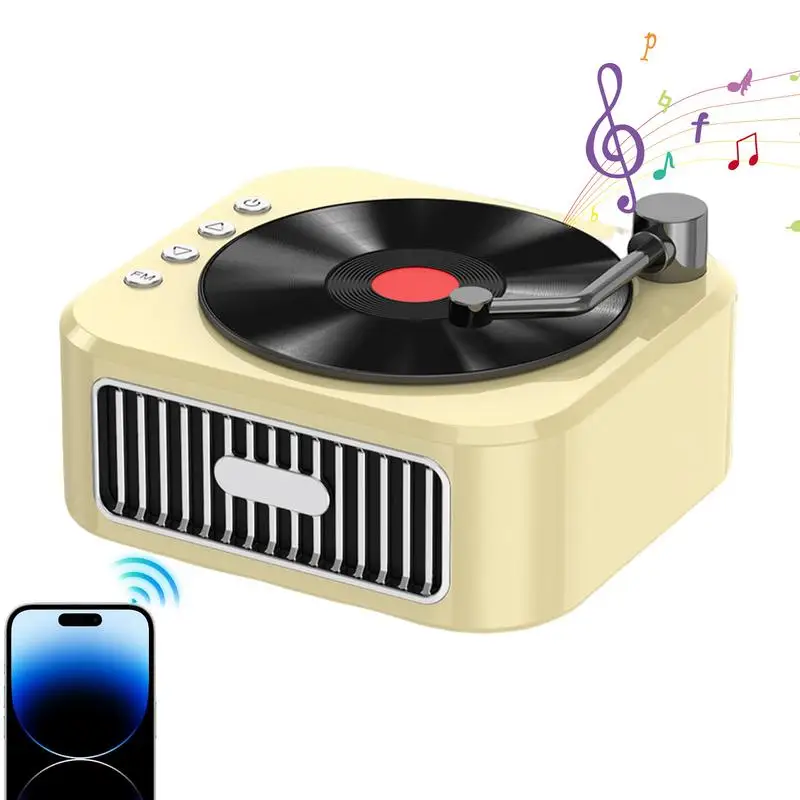 Portable Speaker Small Record Player Shaped Handheld Pocket Size Speaker Speakers Wireless Loud Built In 800 MAh High-Capacity