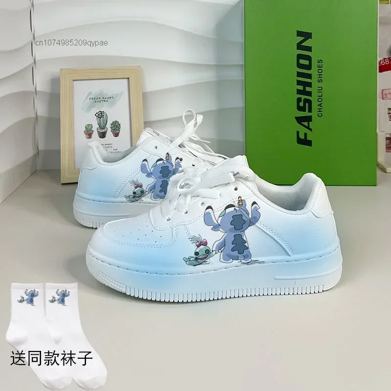 New Disney Stitch Angel Cartoon Sneaker Women Summer Breathable Versatile Couples Board Shoes Y2k Cute Students Leisure Shoes