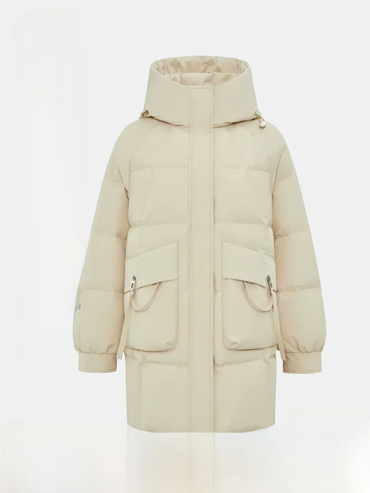 

Snow Flying 2026 Summer New Unisex Hooded Mid-Length Warm down Jacket Khaki Versatile Comfortable Duck down Filling Long Slee...