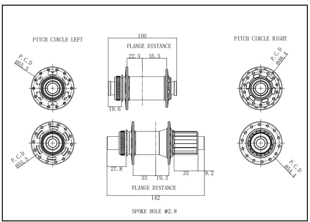 GOLDIX 370 32H Fahrradnabe, abgedichtetes Lager, Mittelsperre, Scheibenbremse, J-Bend, 32 Löcher, Ratsche, 36 Zähne, BOOST MTB-Nabe, XD/HG/MS – Detail 3