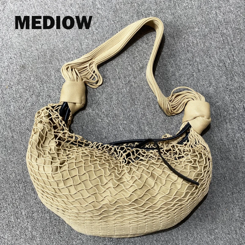 MEDIOW Fortune Croissant Filt Bags For Women Luxury Designer Handbags Purses 2024 New In Mesh Hollow With Inner Pocket Shoulder