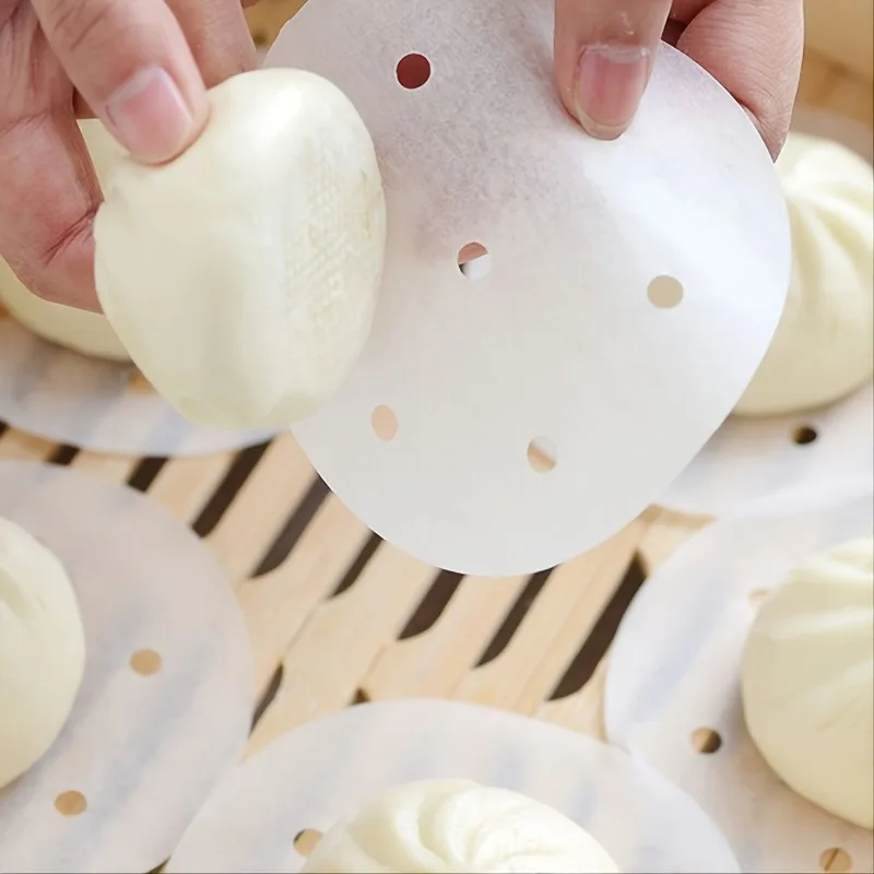 50pcs/100pcs 7.6cm/2.99in and 12.7cm/5in Food Grade Steamer Pad Circular Steamer Paper Silicone Paper Mantou Paper Baking Paper