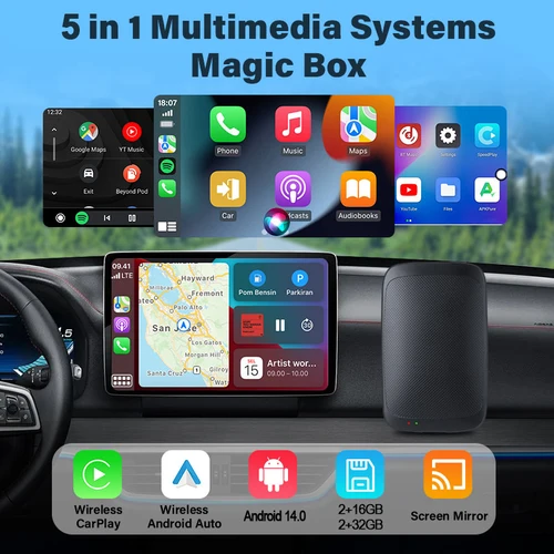 Imagen 2 del producto 2025 Android14 CarPlay Ai Box Universal 5 en 1 con cable a Dongle inteligente inalámbrico para Youtube Nexflit Wifi Mini Box Plug and Play
