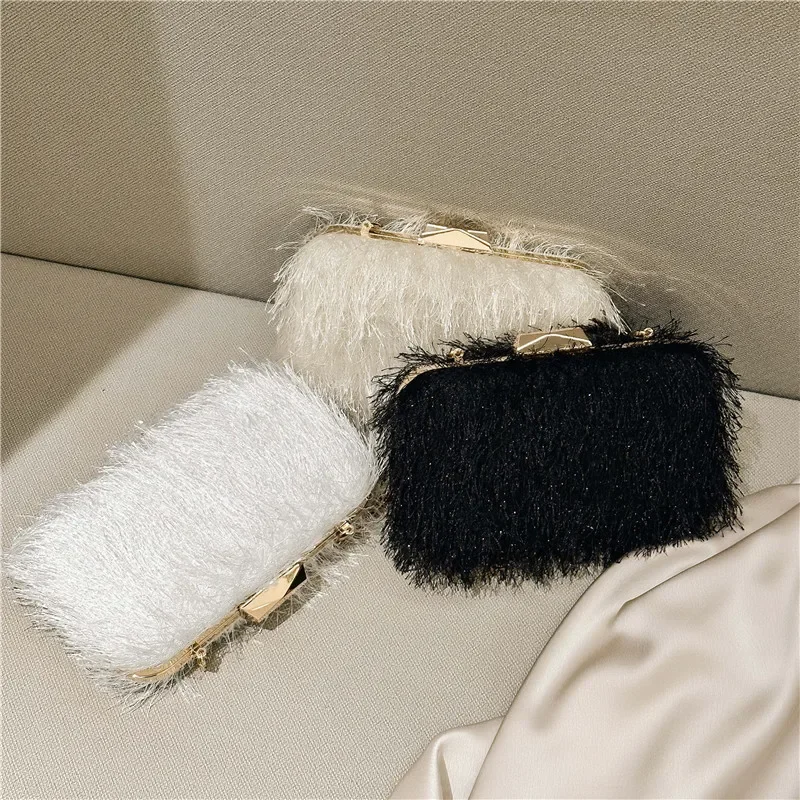 

New Dinner Clip Bag Feather Chain Single Shoulder Diagonal Cross Handheld Bag Fashion Lipstick Change Small Bag for Women