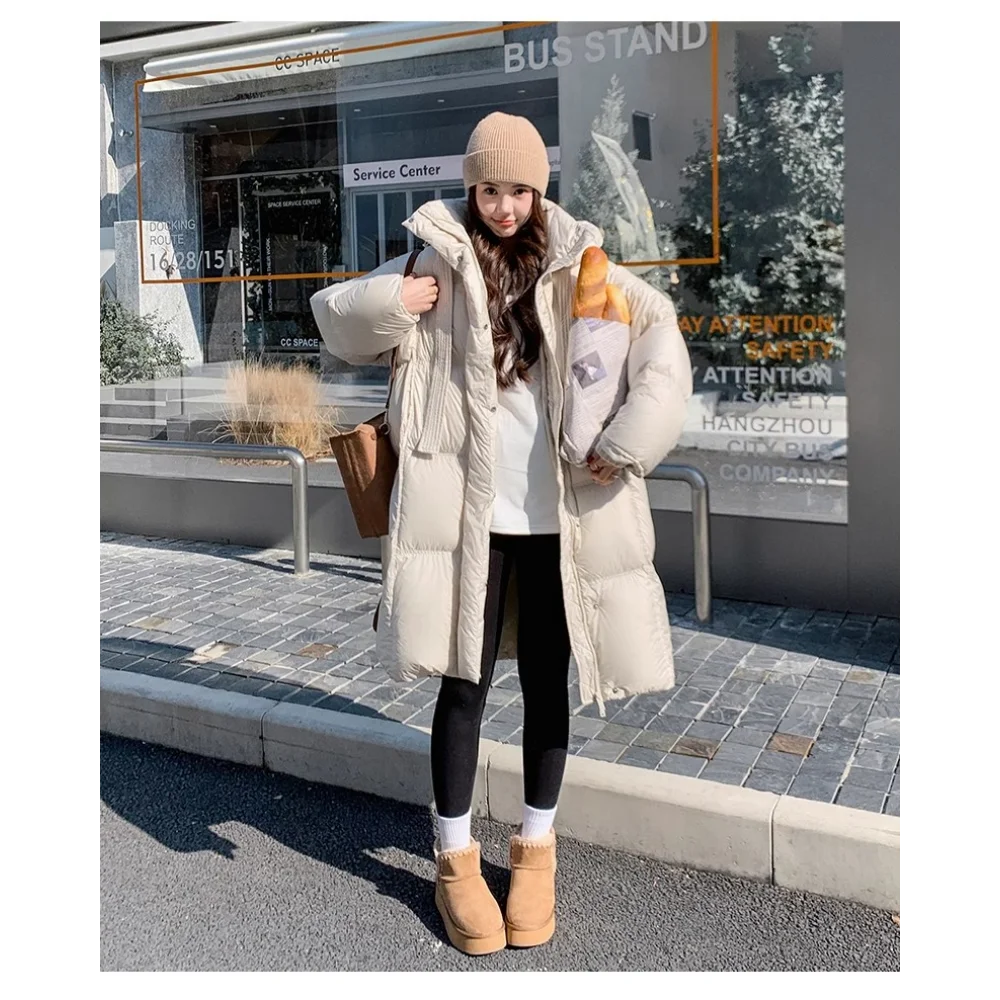 Large Down Jackets White Duck Down Long Down Coats  Knee-length Warm Cold Thickened Padded Winter Hooded Jacket Woman Coat