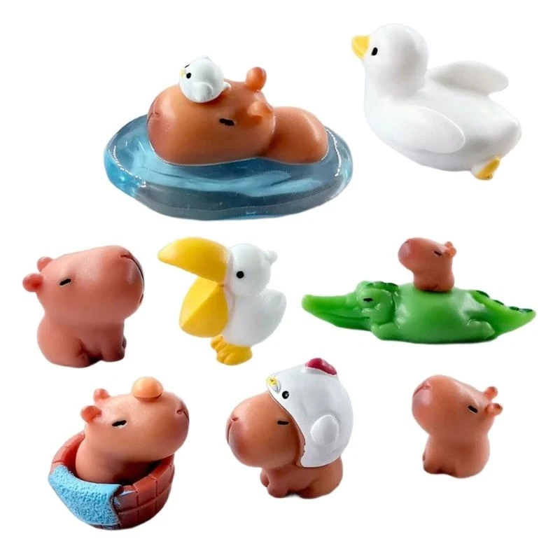 Playful Capybaras Duck Resin Figures 10Pack for Indoor Plant Decoration Accessories