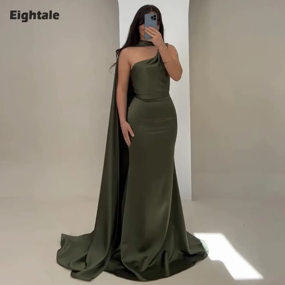 

Eightale Arabic Evening Dress Halter Customized Satin Army Green Mermaid Prom Wedding Party Gowns Abendkleider Hochzeit