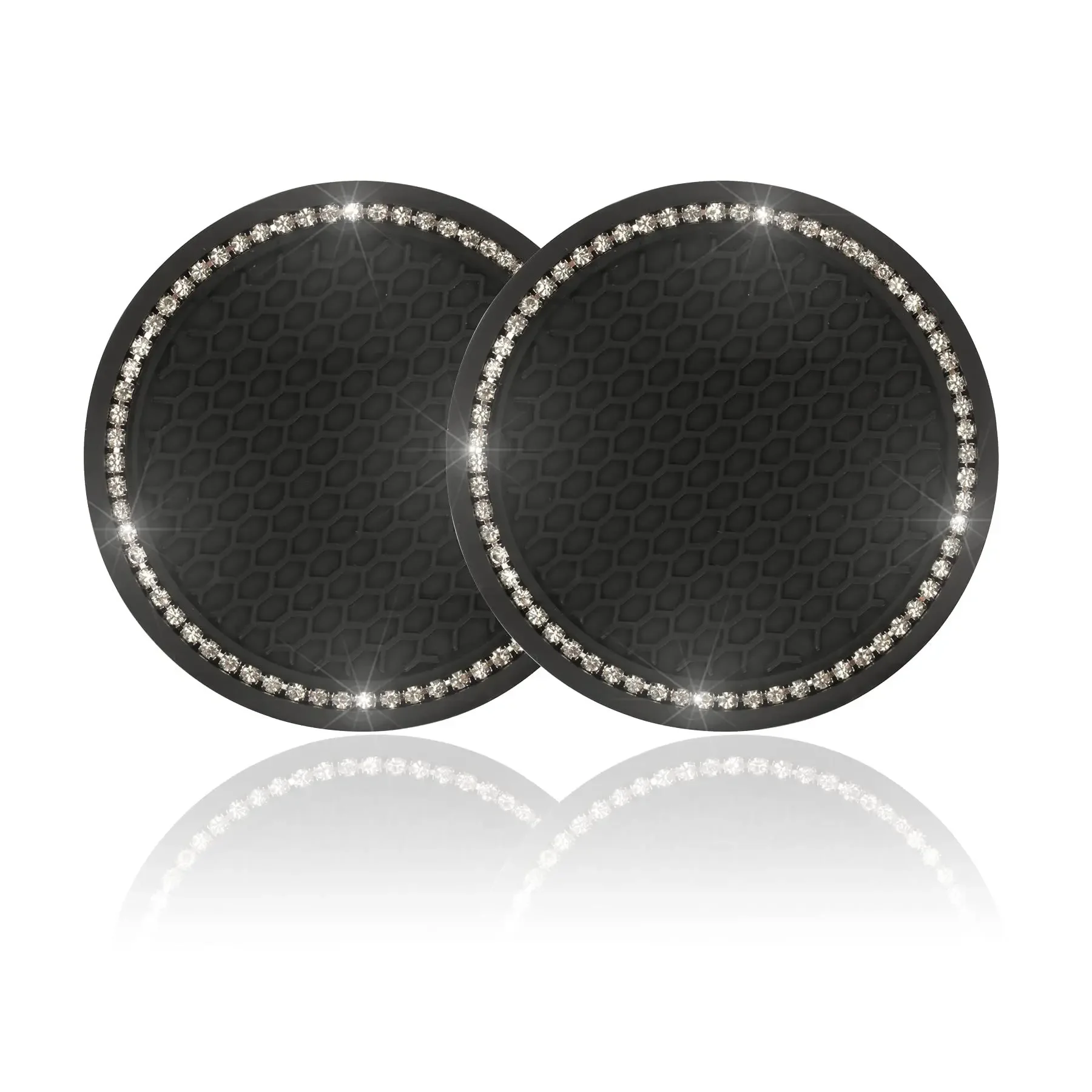 2PCS Non-slip Bling Car Water Cup Pad Diamond Rhinestone Rubber Mat for Bottle Holder Auto Interior Anti-skid Car Accessories