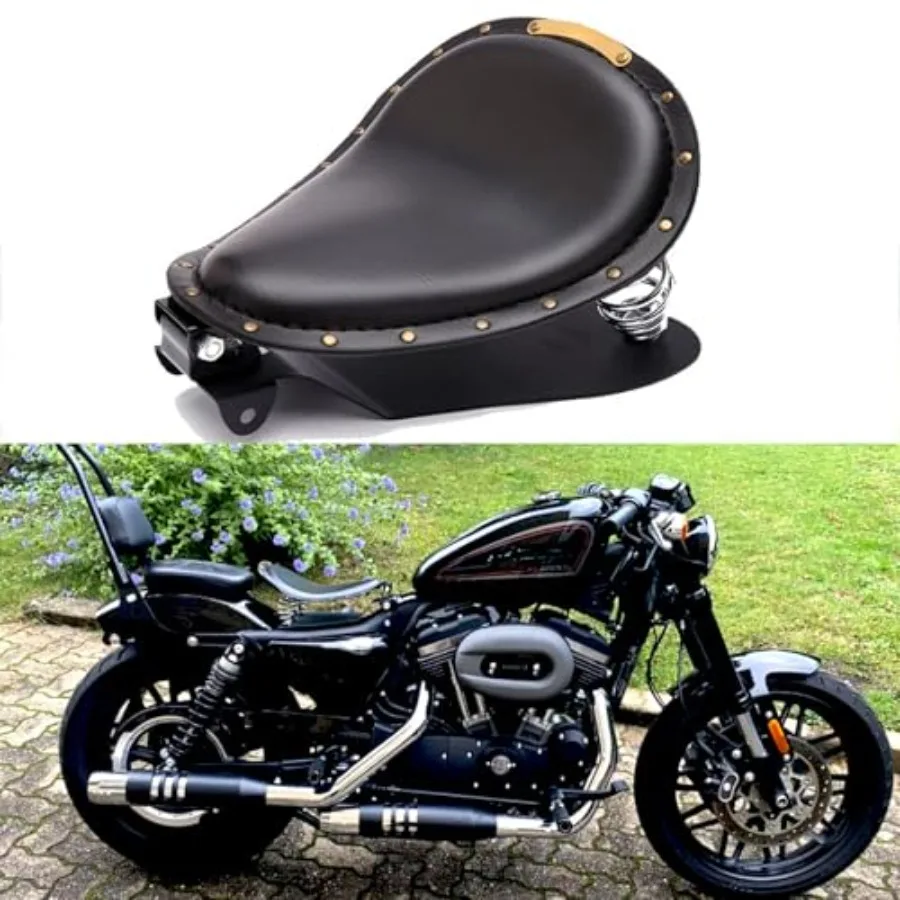 

Black Leather Motorcycle Rivet Bobber Solo Seat Spring Base Plate Bracket Kit For Harley Sportster XL 883 1200 48 Black-Rivet