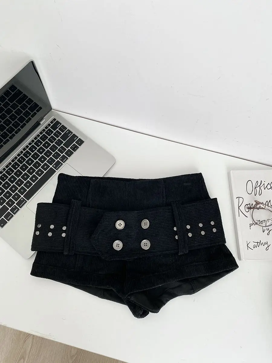 Retro Belt Low Waist Corduroy Shorts Women 2026 New Spice Girl Casual Y2k Shorts - Image 2
