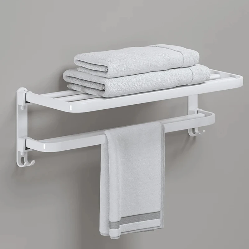 

White folding towel rack, bathroom perforated wall hanging towel rack, bathroom clothes storage, cream style storage rack