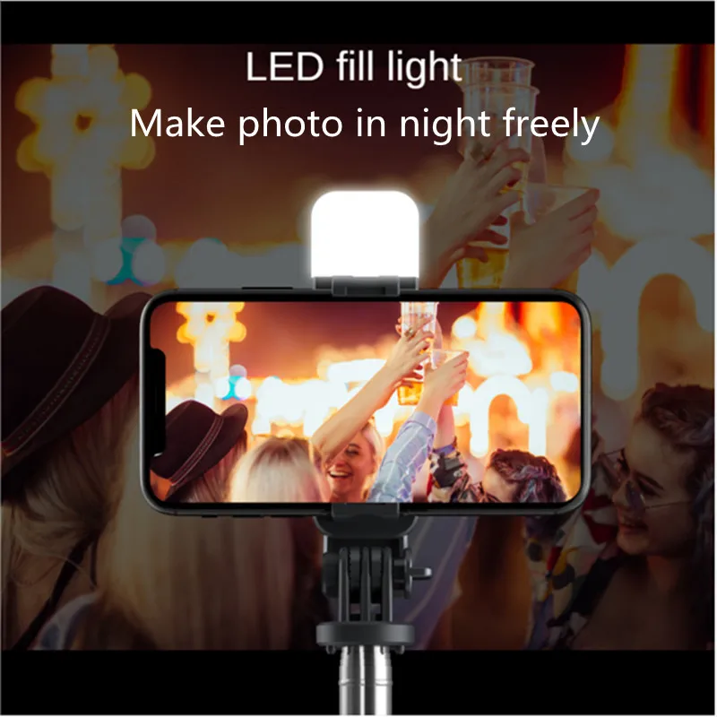 YLW-Estabilizador de cardan portátil sem fio para celular, Bluetooth Selfie Stick, Tripé com luz de preenchimento, Obturador para IOS e Android