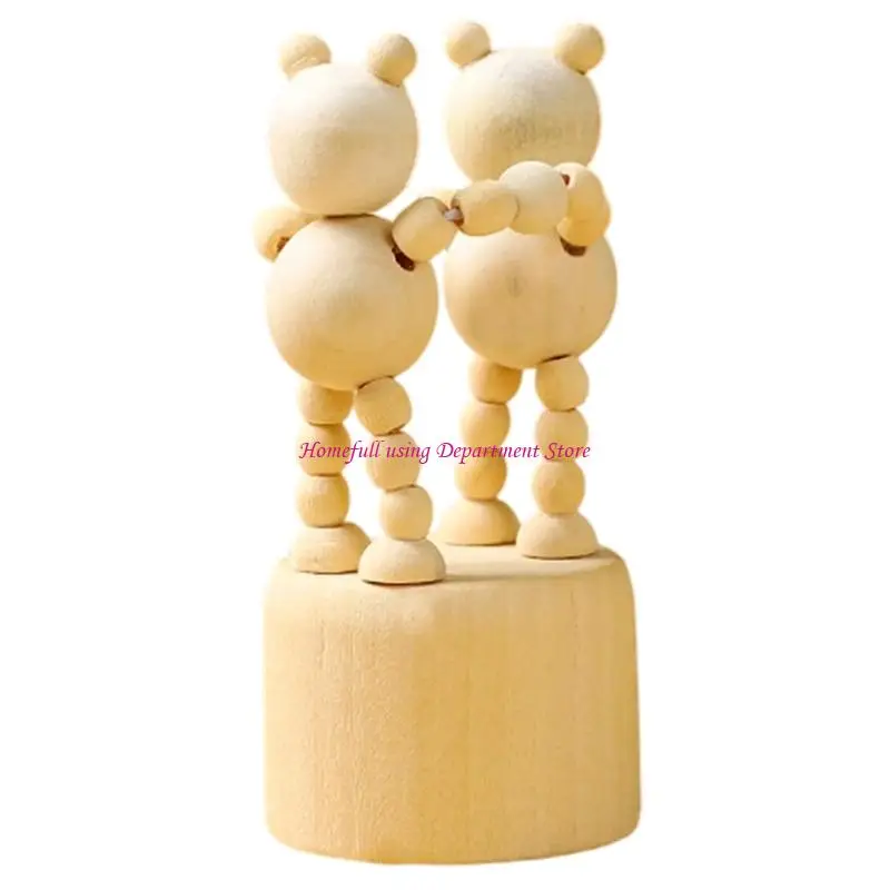 Wooden Movable Puppet Figurines Desktop Ornament Cartoon Clown Horse Giraffe Dog Statue Home Decorations Collectibles