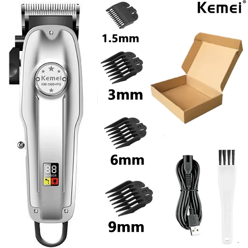 Kemei KM1986 Professional Hair Trimmer Men's Hair Clipper Cordless Electric USB Charging LCD Display Barber Hair Cutting Machine image 3